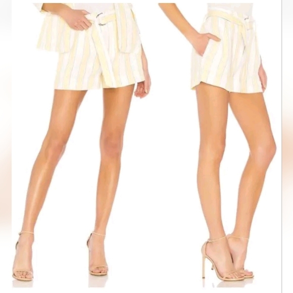 FRAME Women's butter Yellow Haze Striped Belted Linen Breathable  Shorts Size 12 - Picture 8 of 10